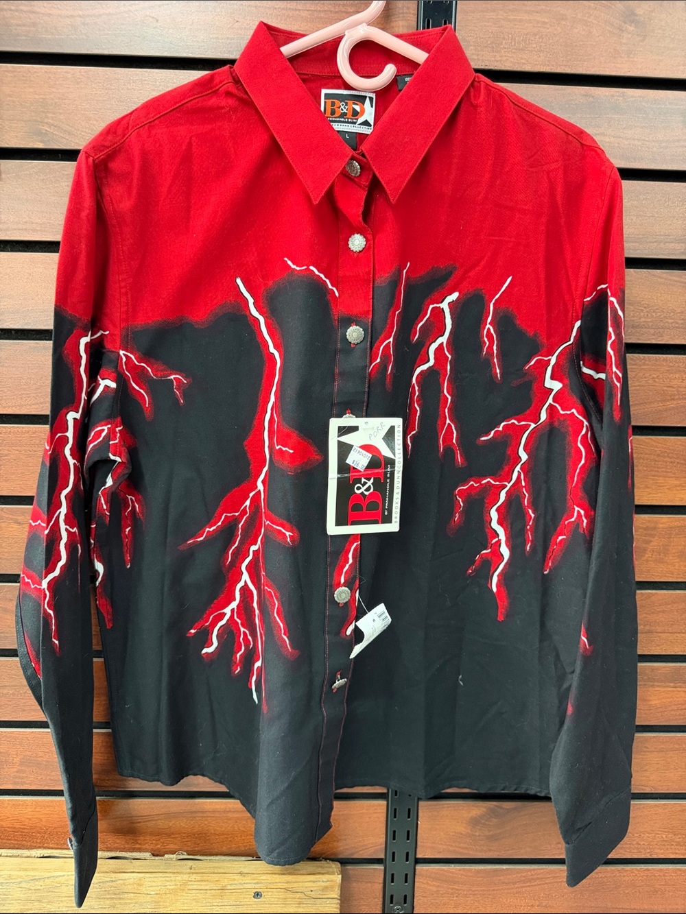 Panhandle Slim Red and Black Lightning Print Western Shirt